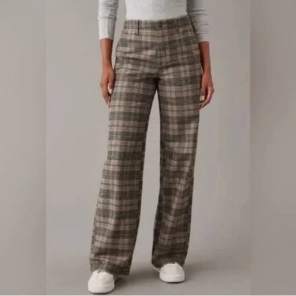 American Eagle Super High-Rise Baggy Wide Leg Jeans, Plaid - Size 10 Short - Picture 1 of 12